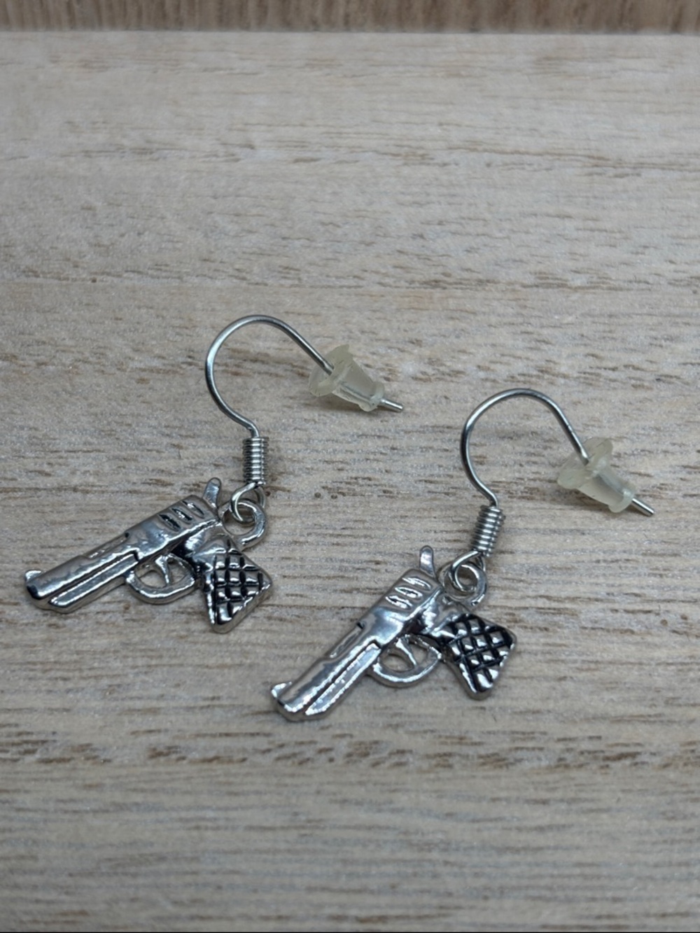 Silver Gun Charm Dangle Earrings - Silver